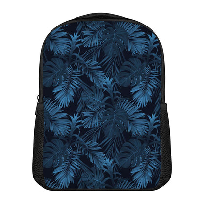 Dark Blue Tropical Leaf Pattern Print Casual Backpack