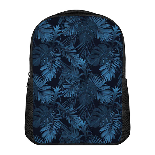 Dark Blue Tropical Leaf Pattern Print Casual Backpack