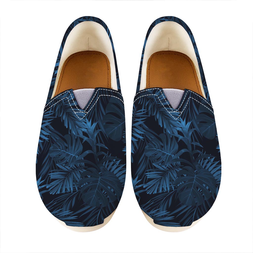 Dark Blue Tropical Leaf Pattern Print Casual Shoes
