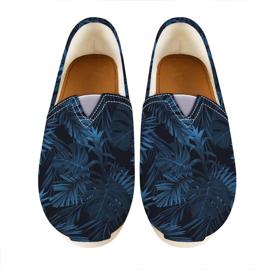 Dark Blue Tropical Leaf Pattern Print Casual Shoes