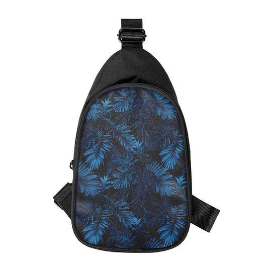 Dark Blue Tropical Leaf Pattern Print Chest Bag