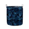 Dark Blue Tropical Leaf Pattern Print Collapsible Laundry Basket