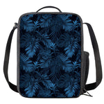 Dark Blue Tropical Leaf Pattern Print Crossbody Lunch Bag