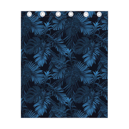 Dark Blue Tropical Leaf Pattern Print Curtain