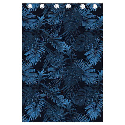 Dark Blue Tropical Leaf Pattern Print Curtain