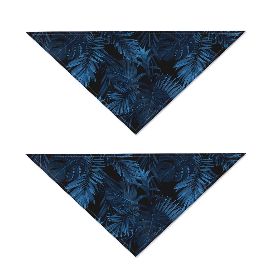 Dark Blue Tropical Leaf Pattern Print Dog Bandana