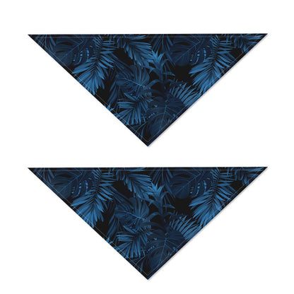 Dark Blue Tropical Leaf Pattern Print Dog Bandana