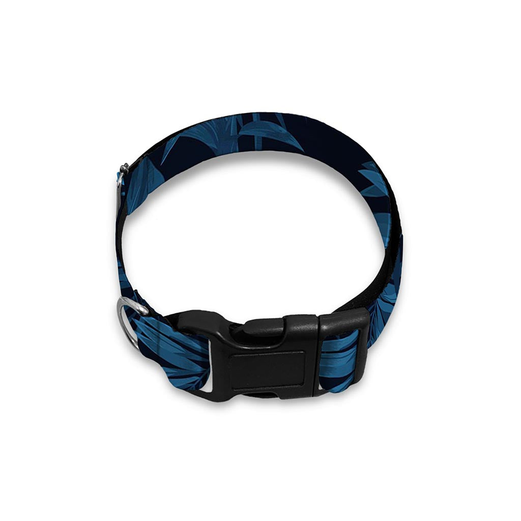 Dark Blue Tropical Leaf Pattern Print Dog Collar