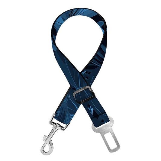 Dark Blue Tropical Leaf Pattern Print Dog Seat Belt