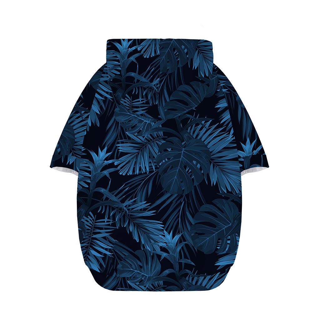 Dark Blue Tropical Leaf Pattern Print Dog Zip Up Hoodie