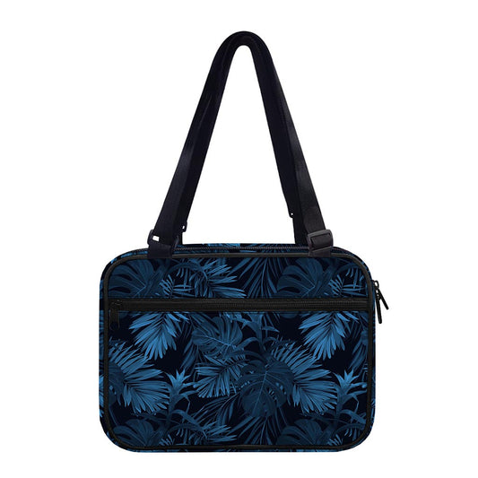Dark Blue Tropical Leaf Pattern Print Double Strap Bible Bag