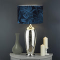 Dark Blue Tropical Leaf Pattern Print Drum Lamp Shade