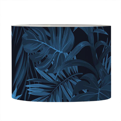 Dark Blue Tropical Leaf Pattern Print Drum Lamp Shade