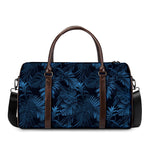 Dark Blue Tropical Leaf Pattern Print Duffle Bag