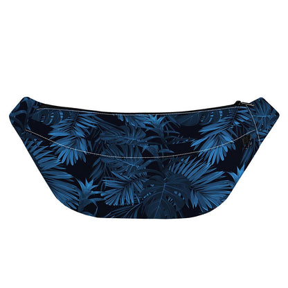 Dark Blue Tropical Leaf Pattern Print Fanny Pack