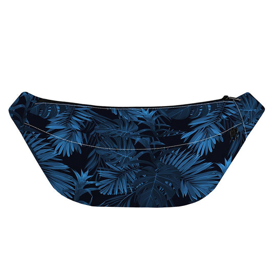 Dark Blue Tropical Leaf Pattern Print Fanny Pack