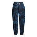 Dark Blue Tropical Leaf Pattern Print Fleece Lined Knit Pants