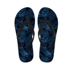 Dark Blue Tropical Leaf Pattern Print Flip Flops
