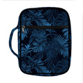 Dark Blue Tropical Leaf Pattern Print Front Pocket Bible Bag