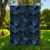 Dark Blue Tropical Leaf Pattern Print Garden Flag