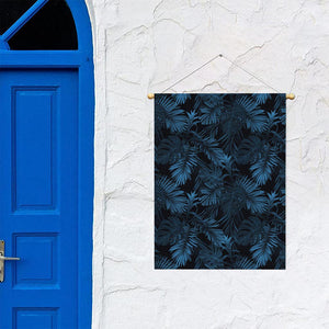 Dark Blue Tropical Leaf Pattern Print Garden Flag