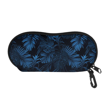 Dark Blue Tropical Leaf Pattern Print Glasses Case