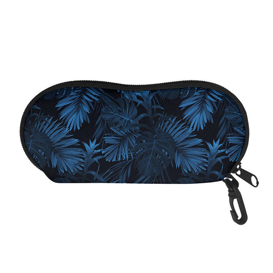 Dark Blue Tropical Leaf Pattern Print Glasses Case
