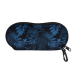 Dark Blue Tropical Leaf Pattern Print Glasses Case