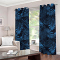 Dark Blue Tropical Leaf Pattern Print Grommet Curtains