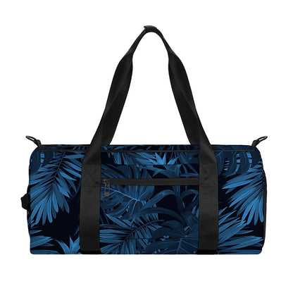 Dark Blue Tropical Leaf Pattern Print Gym Bag