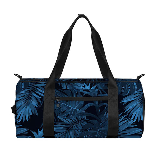Dark Blue Tropical Leaf Pattern Print Gym Bag