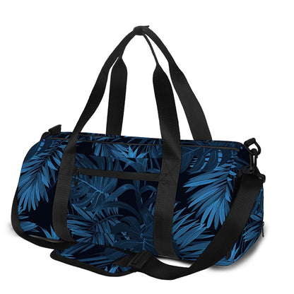 Dark Blue Tropical Leaf Pattern Print Gym Bag