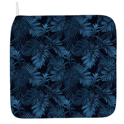 Dark Blue Tropical Leaf Pattern Print Hand Towel