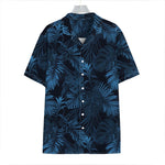 Dark Blue Tropical Leaf Pattern Print Hawaiian Shirt