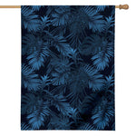 Dark Blue Tropical Leaf Pattern Print House Flag