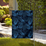 Dark Blue Tropical Leaf Pattern Print House Flag
