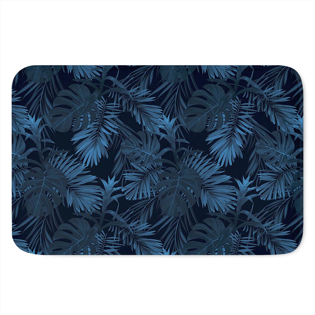 Dark Blue Tropical Leaf Pattern Print Indoor Door Mat