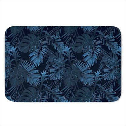 Dark Blue Tropical Leaf Pattern Print Indoor Door Mat