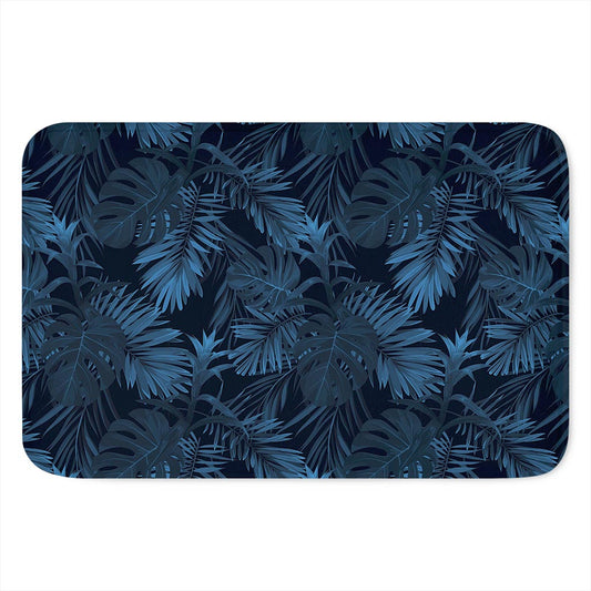 Dark Blue Tropical Leaf Pattern Print Indoor Door Mat
