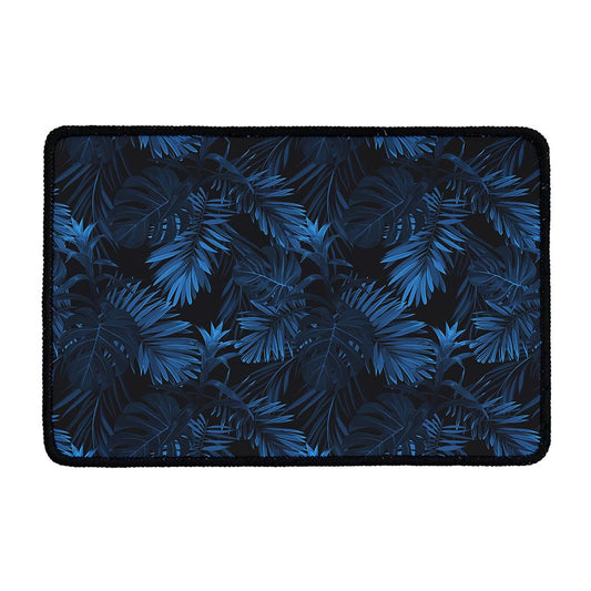 Dark Blue Tropical Leaf Pattern Print Kitchen Mat