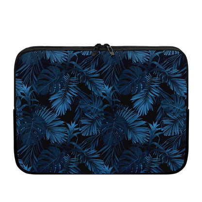 Dark Blue Tropical Leaf Pattern Print Laptop Sleeve