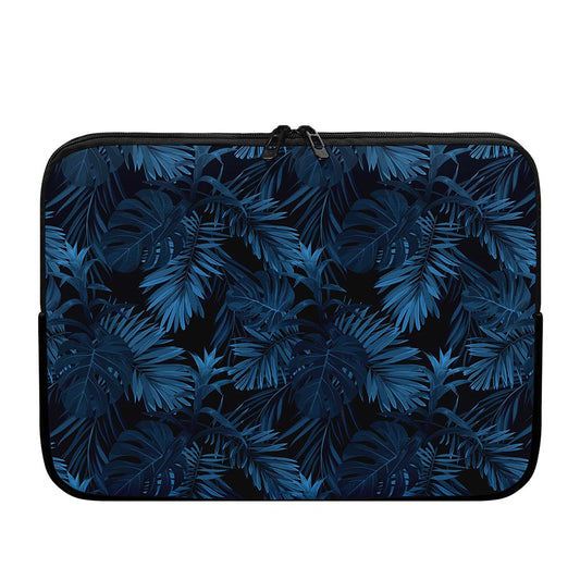 Dark Blue Tropical Leaf Pattern Print Laptop Sleeve