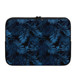 Dark Blue Tropical Leaf Pattern Print Laptop Sleeve