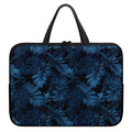 Dark Blue Tropical Leaf Pattern Print Laptop Sleeve With Handle