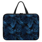 Dark Blue Tropical Leaf Pattern Print Laptop Sleeve With Handle