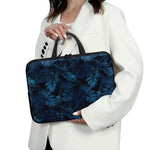 Dark Blue Tropical Leaf Pattern Print Laptop Sleeve With Handle