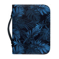 Dark Blue Tropical Leaf Pattern Print Leather Bible Cover