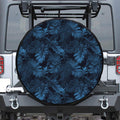 Dark Blue Tropical Leaf Pattern Print Leather Spare Tire Cover