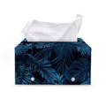 Dark Blue Tropical Leaf Pattern Print Leather Tissue Box Cover