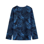 Dark Blue Tropical Leaf Pattern Print Long Sleeve Short Coat